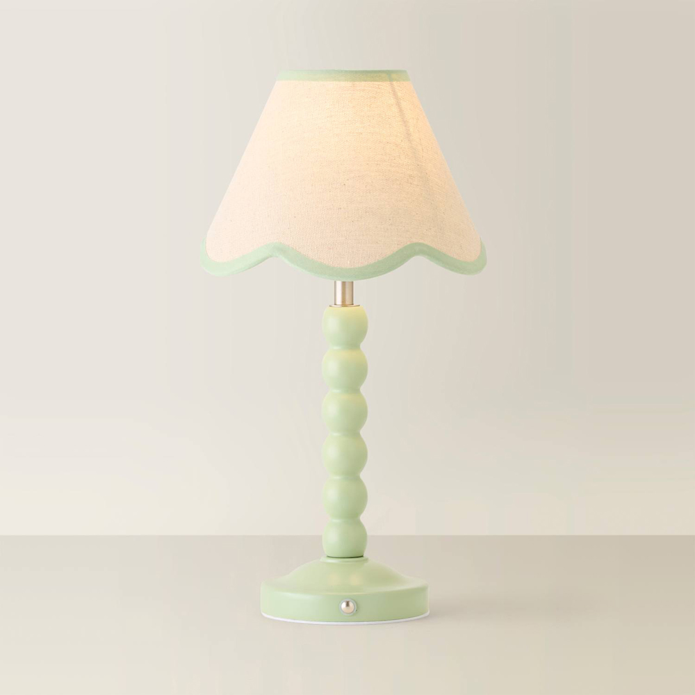ValueLights Bobble Green Scallop Shade Green Rechargeable Wooden LED Table Lamp Image 5