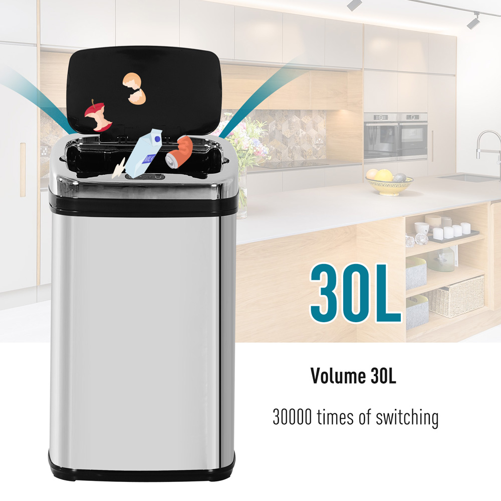 HOMCOM Silver Automatic Kitchen Bin with Lid and Infrared Motion Sensor 30L Image 4