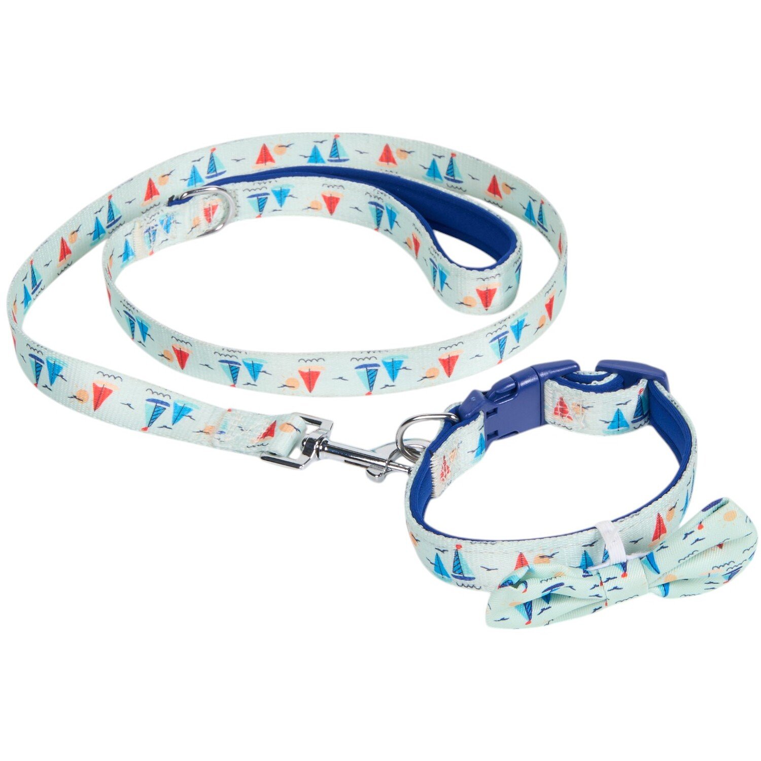 Sail Away Collar Lead and Bow Set Blue Image 1