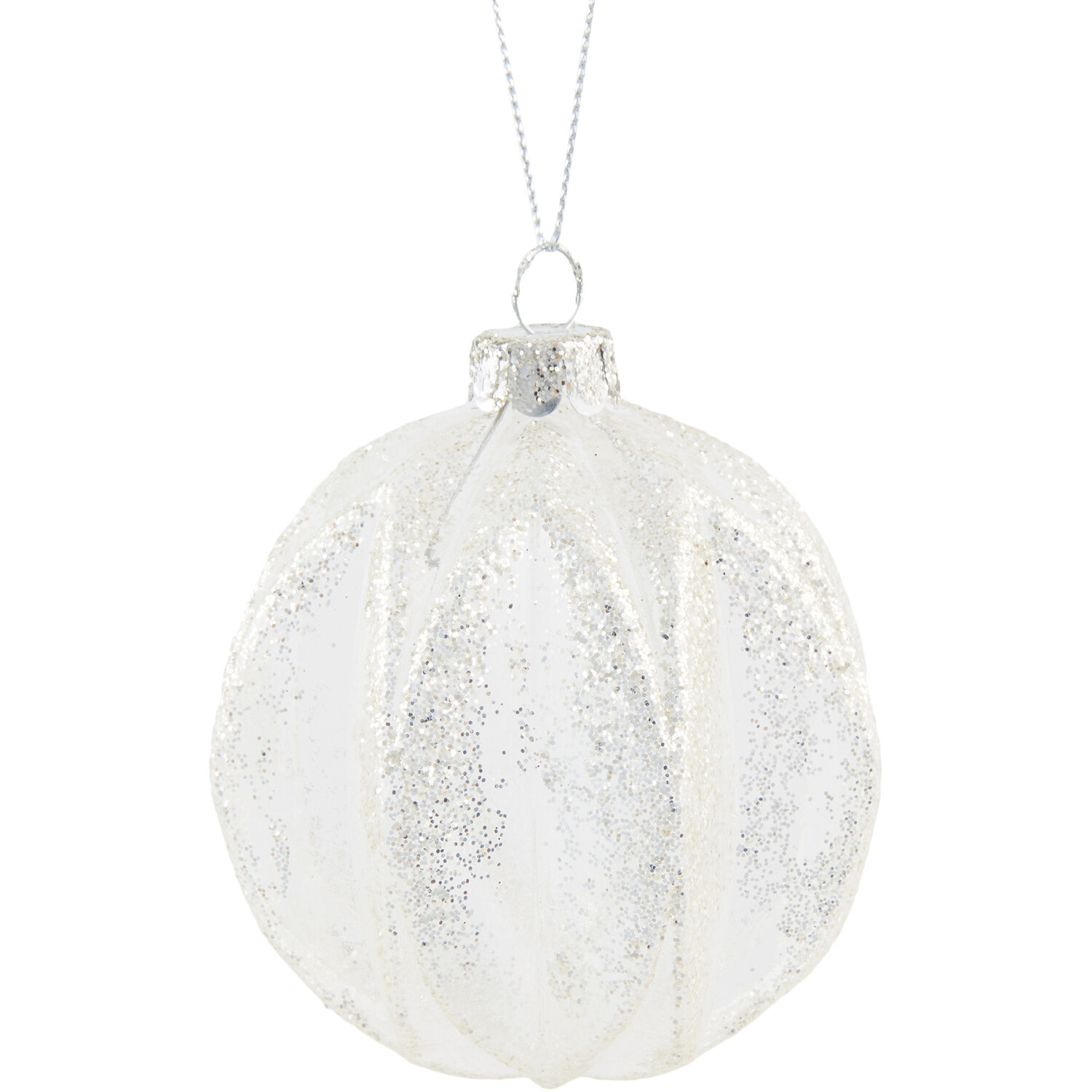 Clear Glass Glitter Bauble Champagne - Champagne Image 1