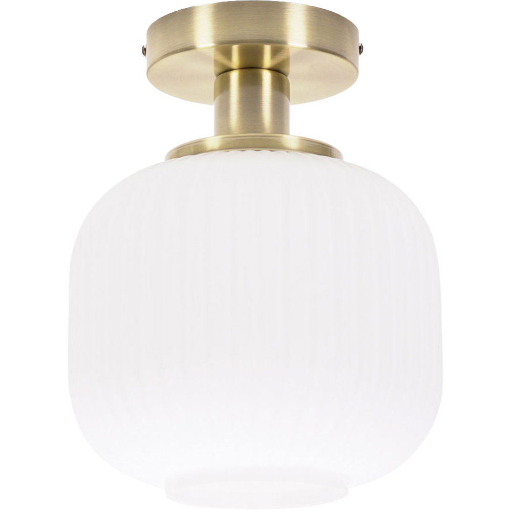 ValueLights Calpe Opal Frosted Shade Gold Stem LED Flush Ceiling Light Image 1