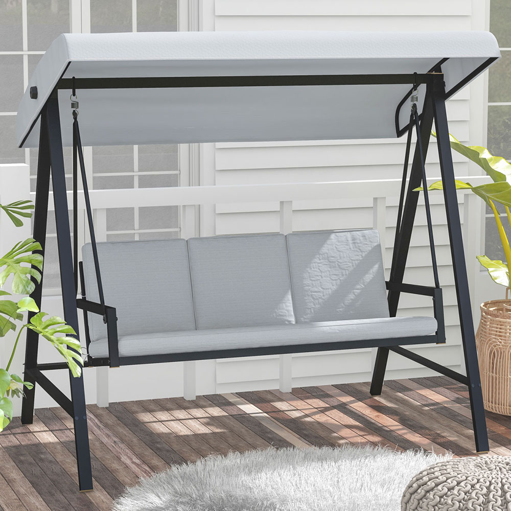 Outsunny 3 Seater Grey Swing Chair with Canopy Image