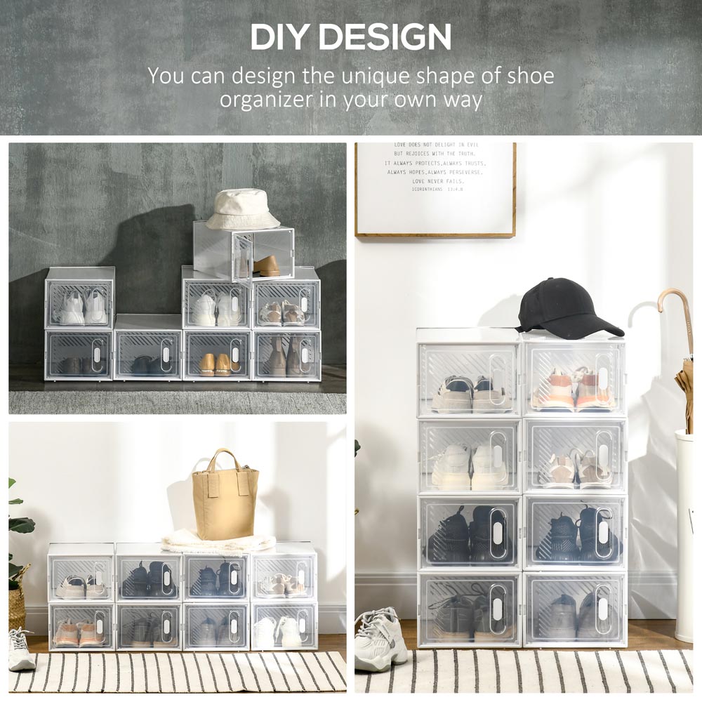 HOMCOM 8 Piece Stackable Clear Plastic Shoe Storage Box for Size 8.5/43 Image 6