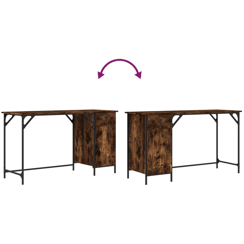 vidaXL Single Door Single Drawer Industrial Style Computer Desk Smoked Oak Image 8