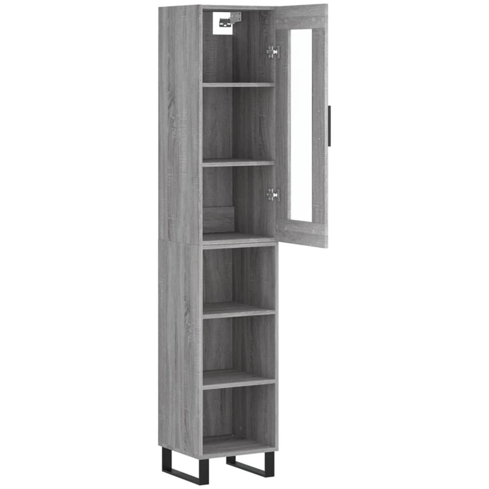 vidaXL Single Glass Door 3 Shelf Grey Sonoma Tall Highboard with Metal Legs Image 4