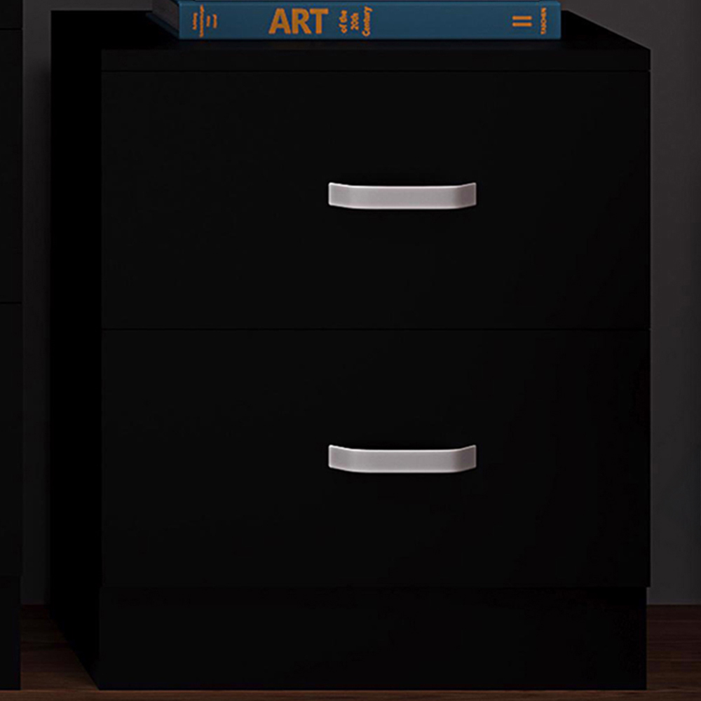 FWStyle Tunis 2 Drawer Matt Black Bedside Table Image 1