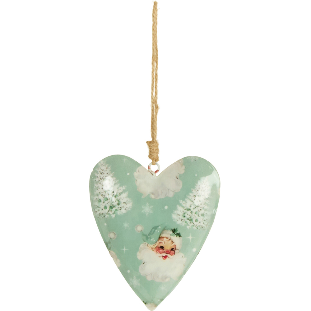 Scandi Santa Metal Heart Decoration Sage Green Image 1