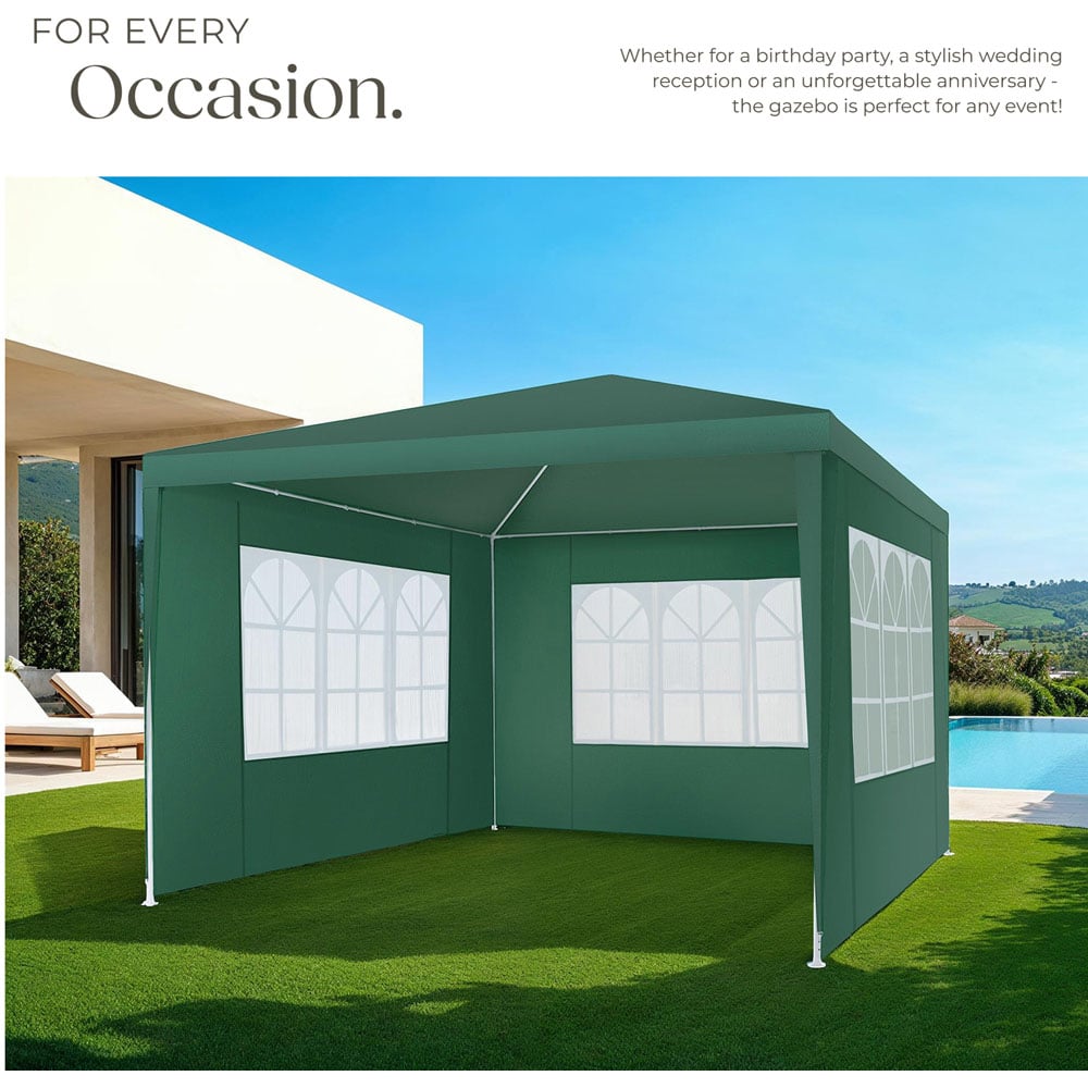 tectake Barinas 3 x 3m Green Water Resistant Gazebo with 3 Side Panels Image 7