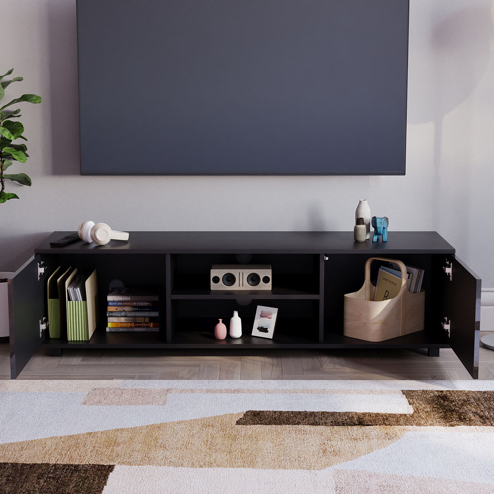 Vida Designs Cosmo 2 Door 2 Shelf Black Medium TV Unit Image 8