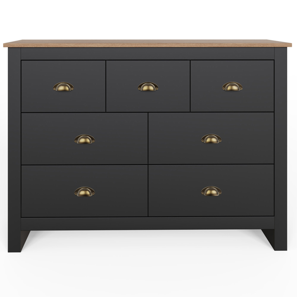 GFW Lancaster 7 Drawer Black Merchants Chest of Drawers with Oak Effect Top Image 3