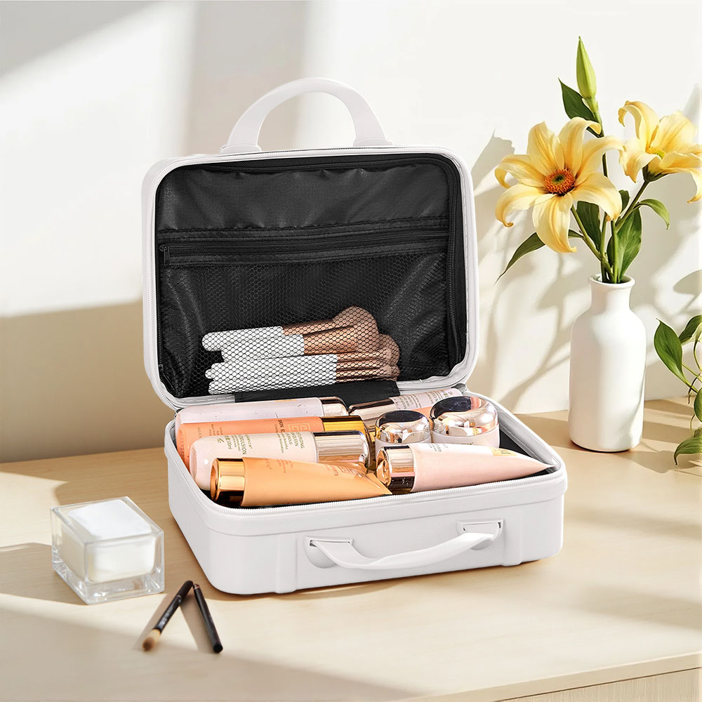 Living and Home White Portable Hard Shell Handheld Cosmetic Travel Case 31cm Image 5