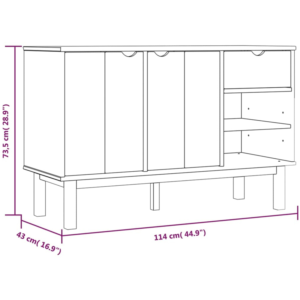 vidaXL Otta 2 Door Single Drawer 2 Shelf Brown Solid Pine Wood Sideboard Image 7