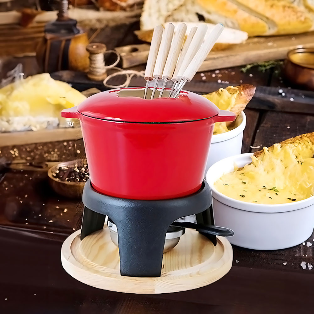 Living and Home Red Enamel Cast Iron Fondue Pot Set 2L Image 7