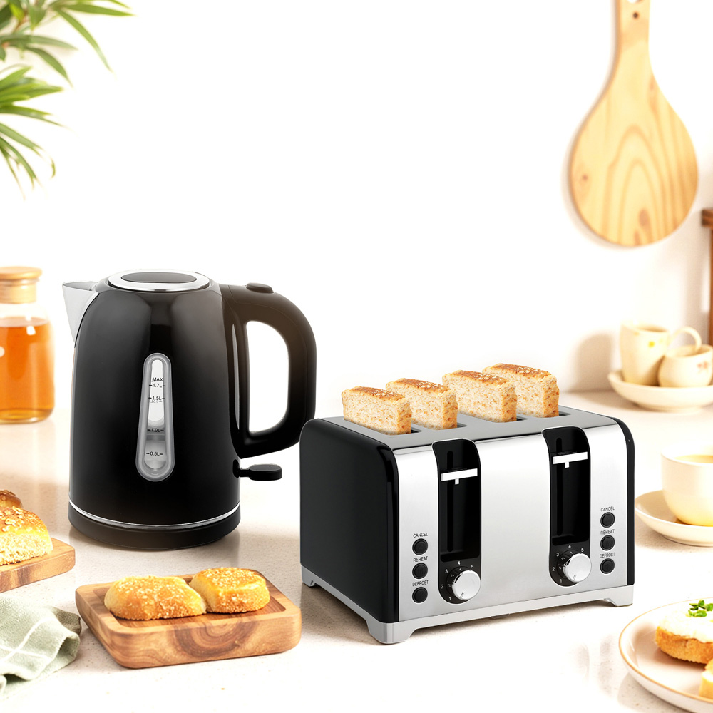 HOMCOM 800-290V70BK Black 1.7L Kettle and 4 Slice Toaster Set 3000W Image 2