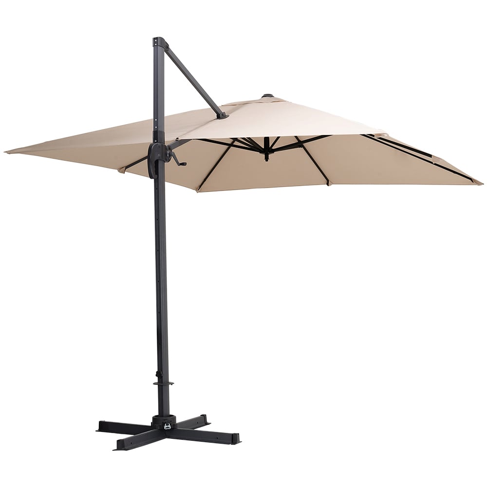 Living and Home Khaki Square Rotating Crank Cantilever Parasol with Reservoir Base 3m Image 1