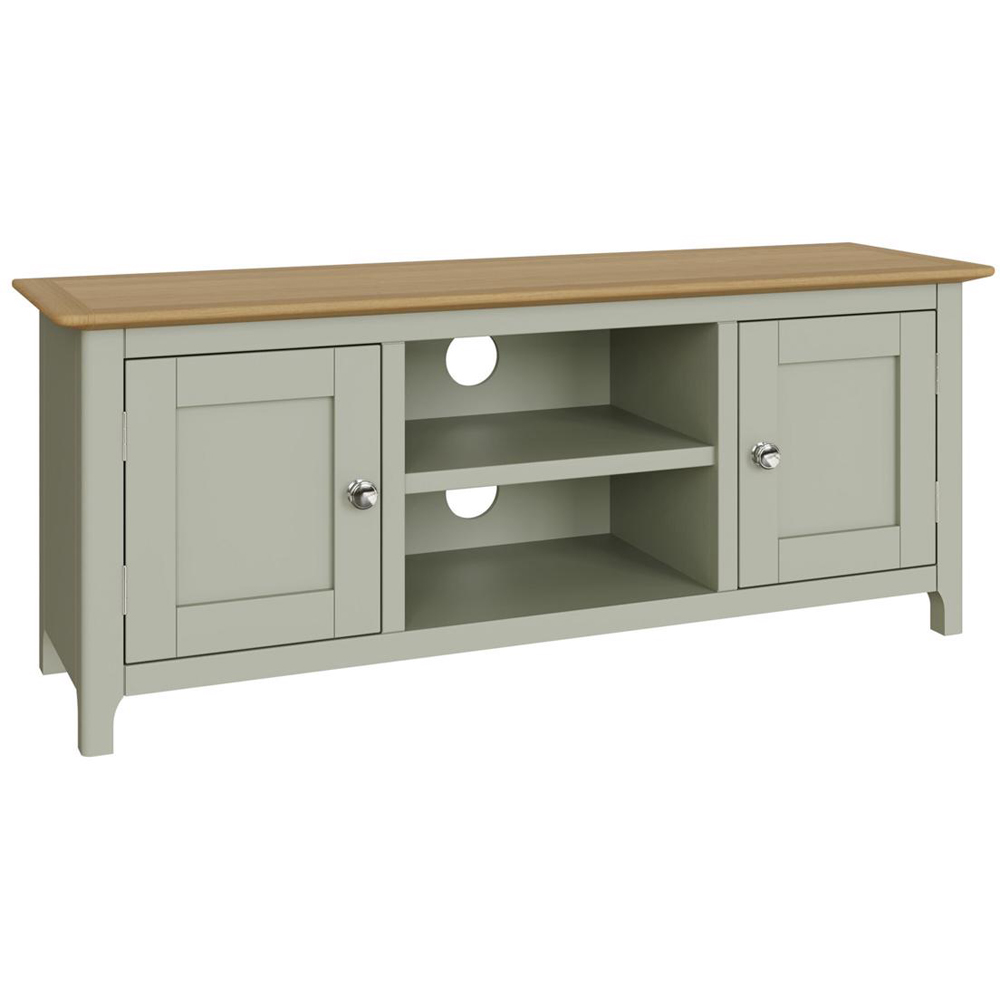 FWStyle Taberno 2 Door 2 Shelf Sage Green and Oak Wide TV Unit Image 2