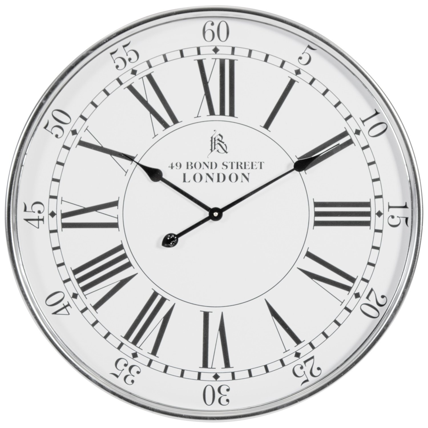 Silver 49 Bond Street London Round Wall Clock 68cm Image 1