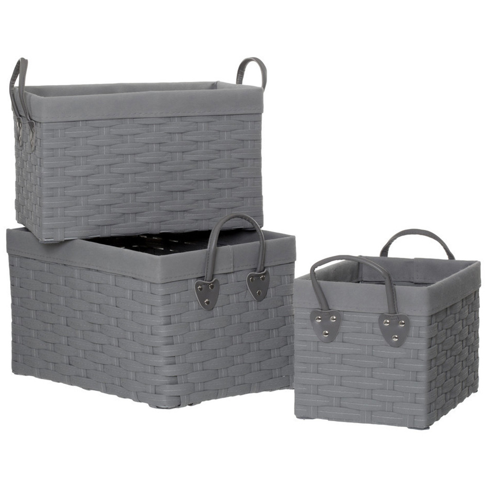 Premier Housewares Lida Grey Rectangular Storage Basket Set of 3 Image 1