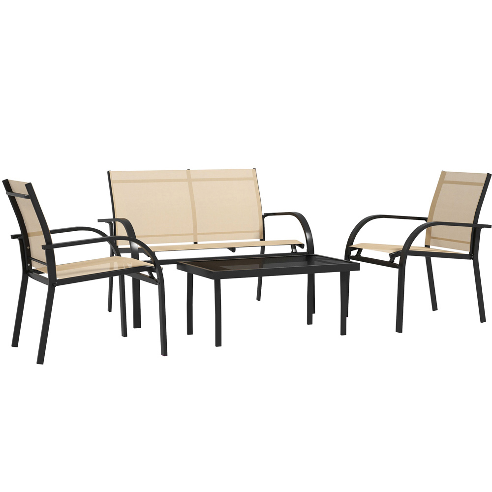 Outsunny 4 Seater Beige Glass Top Outdoor Sofa Image 2