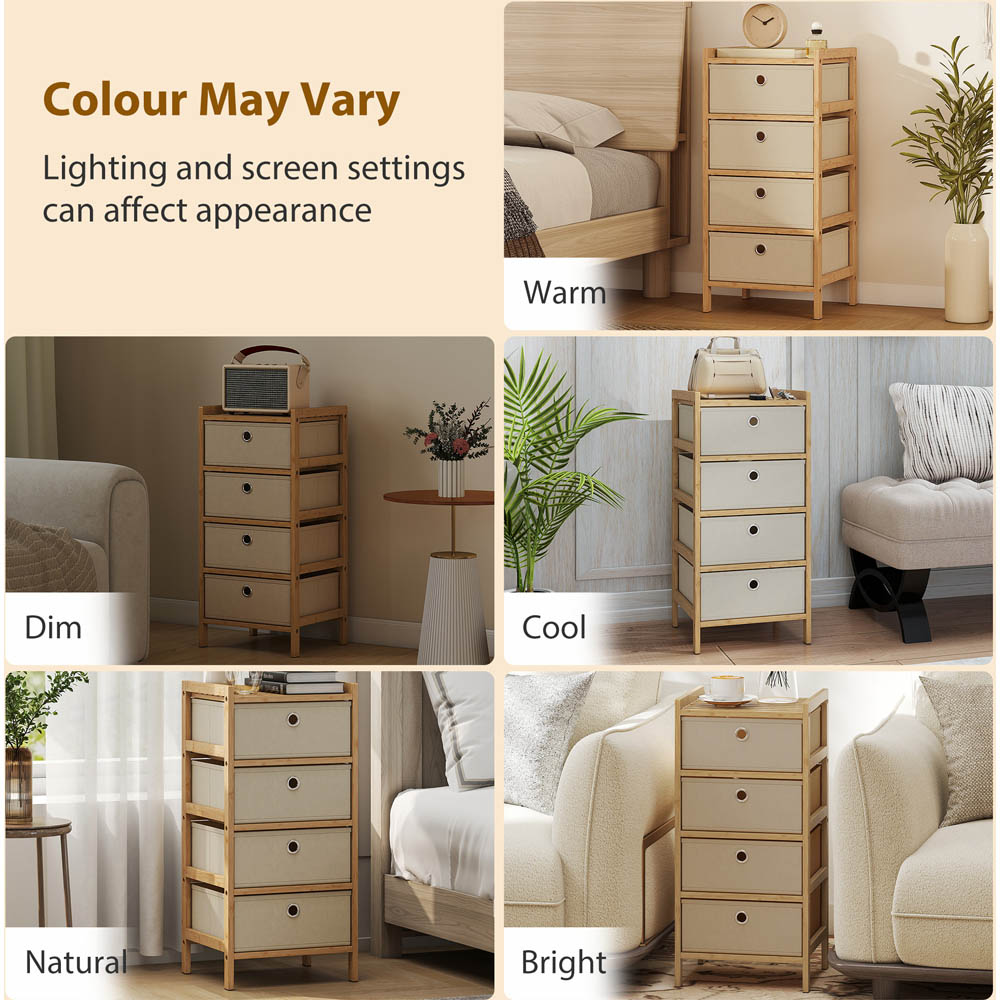 Portland 4 Fabric Drawer Cream White Bamboo Frame Chest of Drawers Image 3