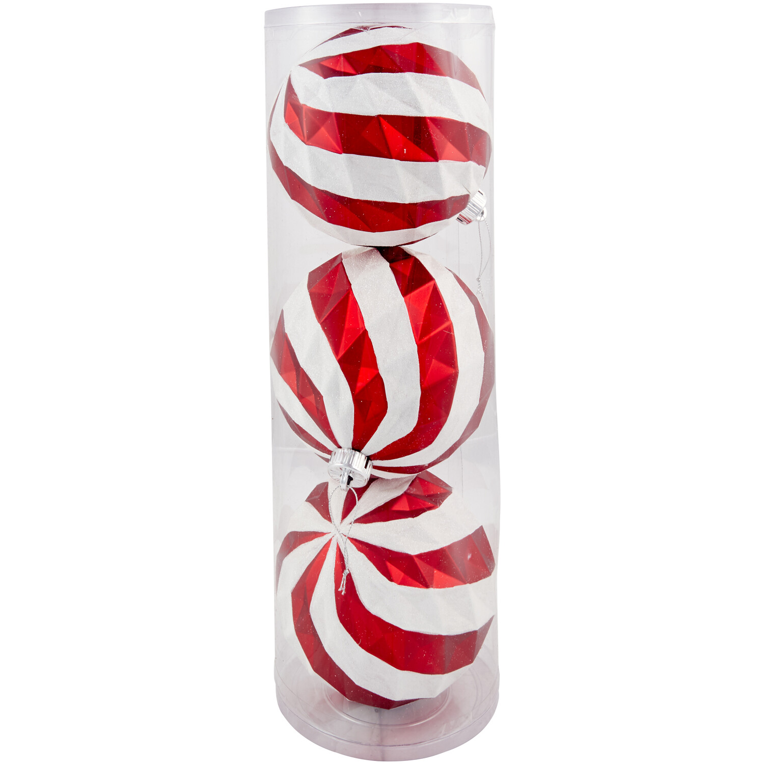 Pack of 3 XL Candy Cane Lane Baubles - Red Image 1