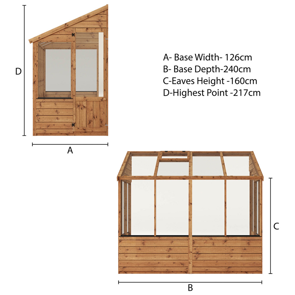 Mercia Wooden 8 x 4ft Traditional Lean To Greenhouse Image 8