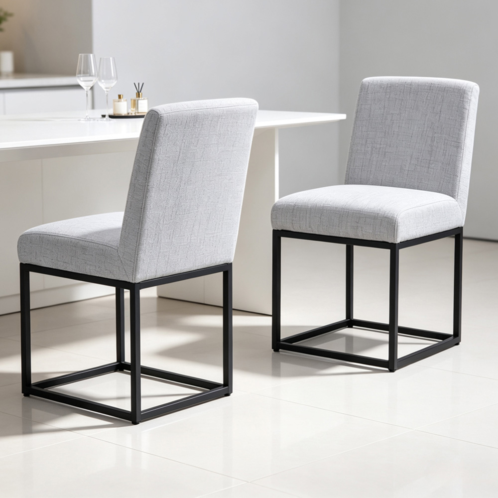 Living and Home Set of 2 Light Grey Chenille Dining Chair Image 1