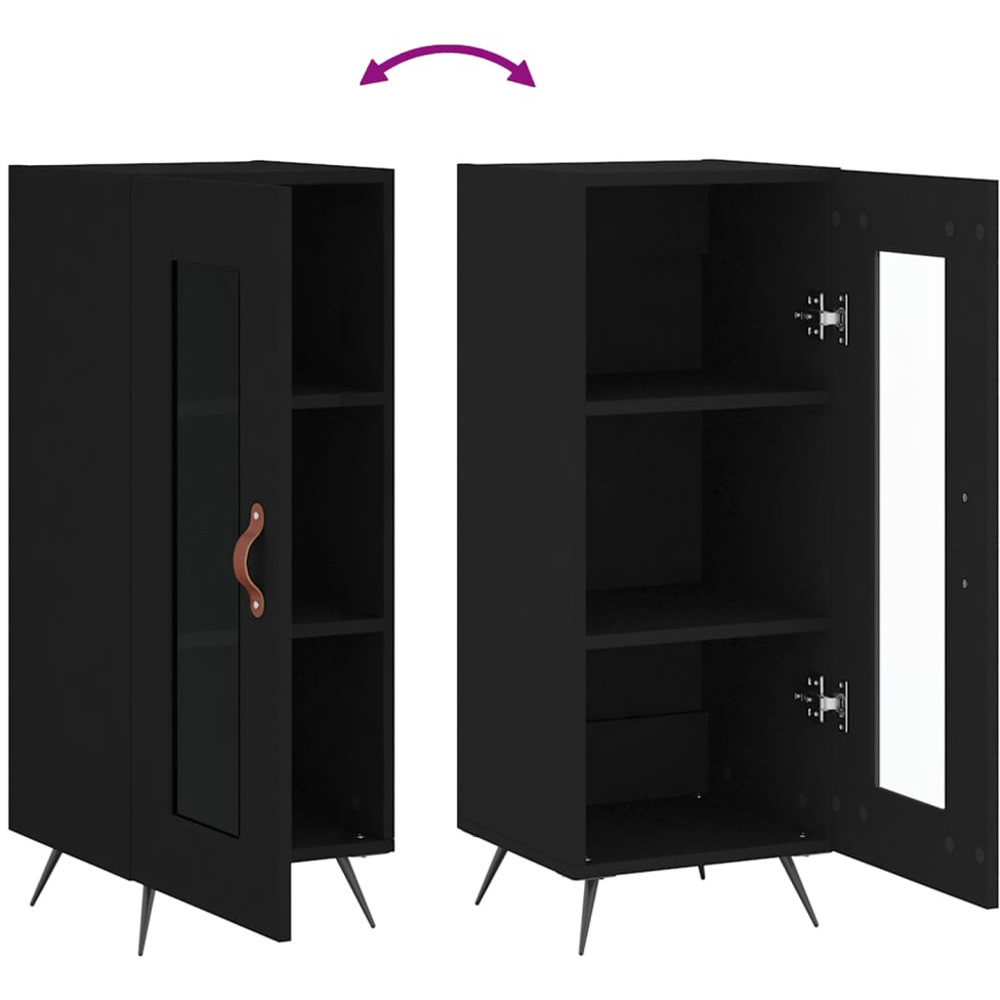 vidaXL Single Glass Door 3 Shelf Black Wooden Sideboard Image 9
