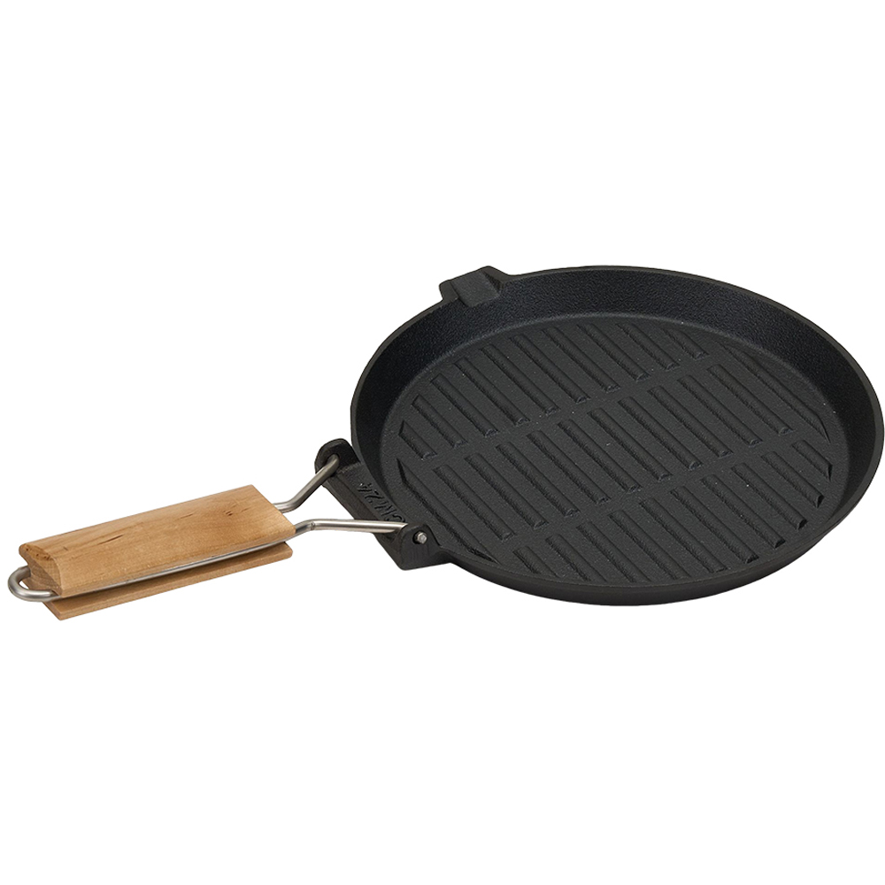 Living and Home Cast Iron Grill Pan with Folding Wooden Handle and Pouring Spout Image 3