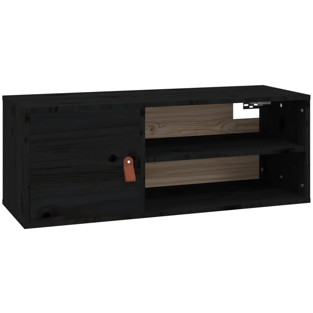 vidaXL Single Door 2 Shelf Black Solid Pine Wood Wall Cabinet Image 2