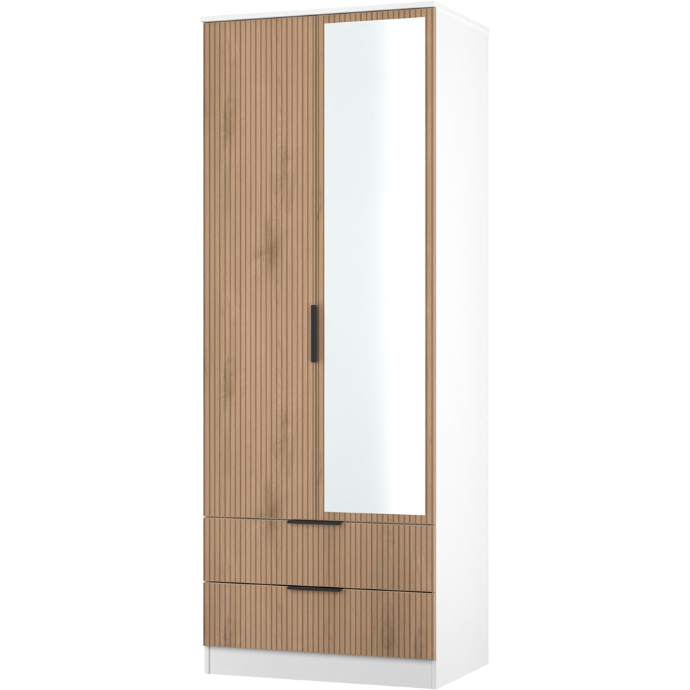 Crowndale Java 2 Door 2 Drawer Slatt Effect and White Tall Mirrored Wardrobe Ready Assembled Image 4