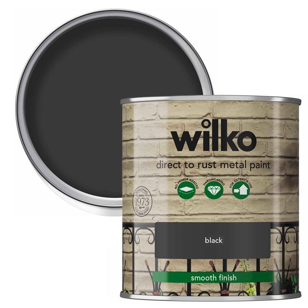 Wilko Direct to Rust Black Smooth Metal Paint 250ml Image 1