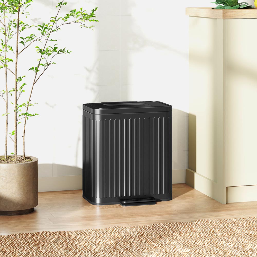 HOMCOM Black Double Rubbish Bin with Soft Close Lid 40L Image 4
