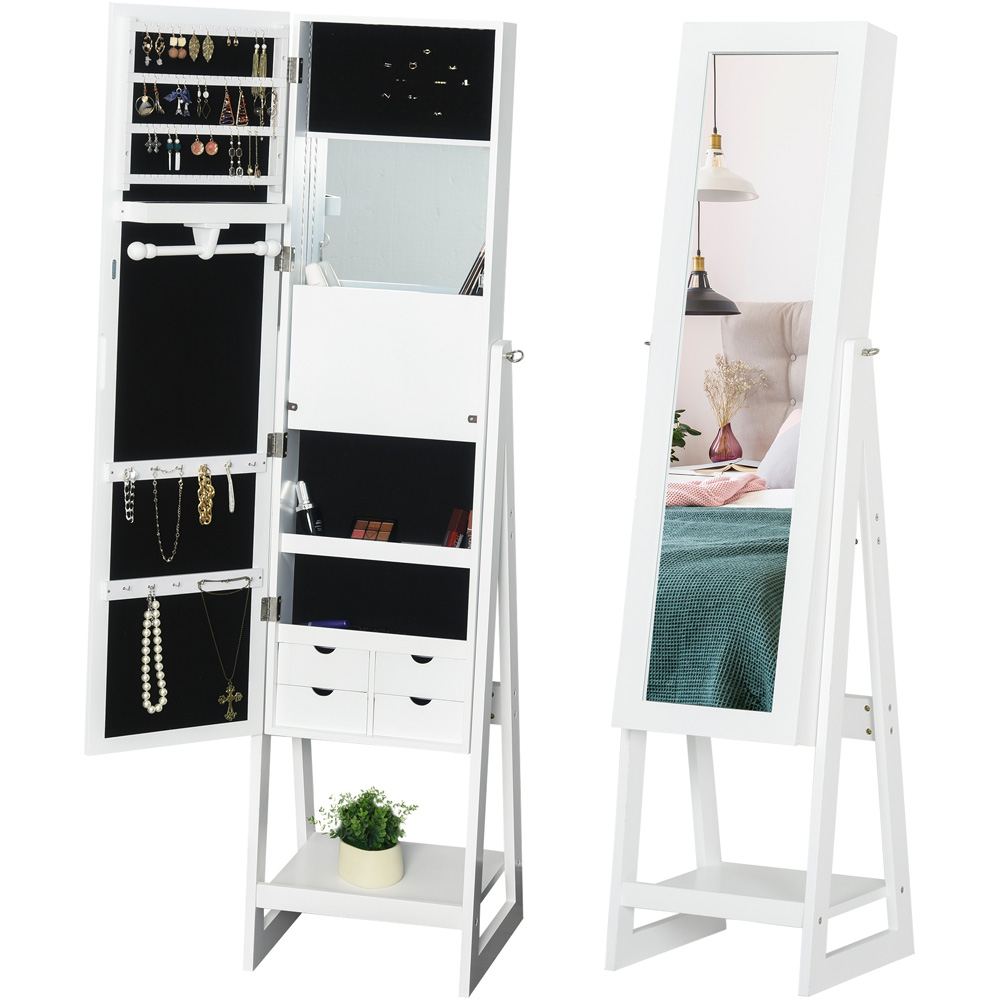 Portland Single Door White Mirrored Jewellery Cabinet with LED Image 3