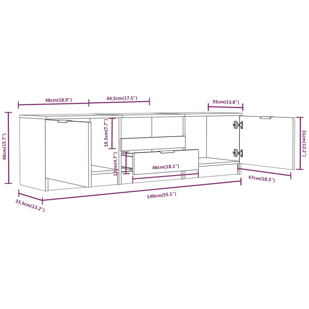 vidaXL 2 Door Single Drawer Single Shelf Grey Sonoma TV Cabinet Image 7