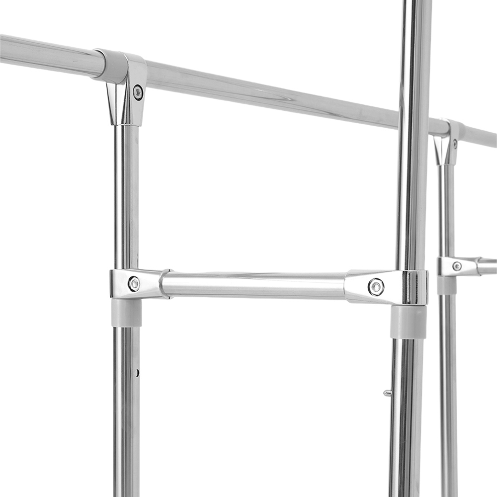 Living and Home Single Shelf Silver Adjustable Double Rail Clothes Rack with Wheels Image 5