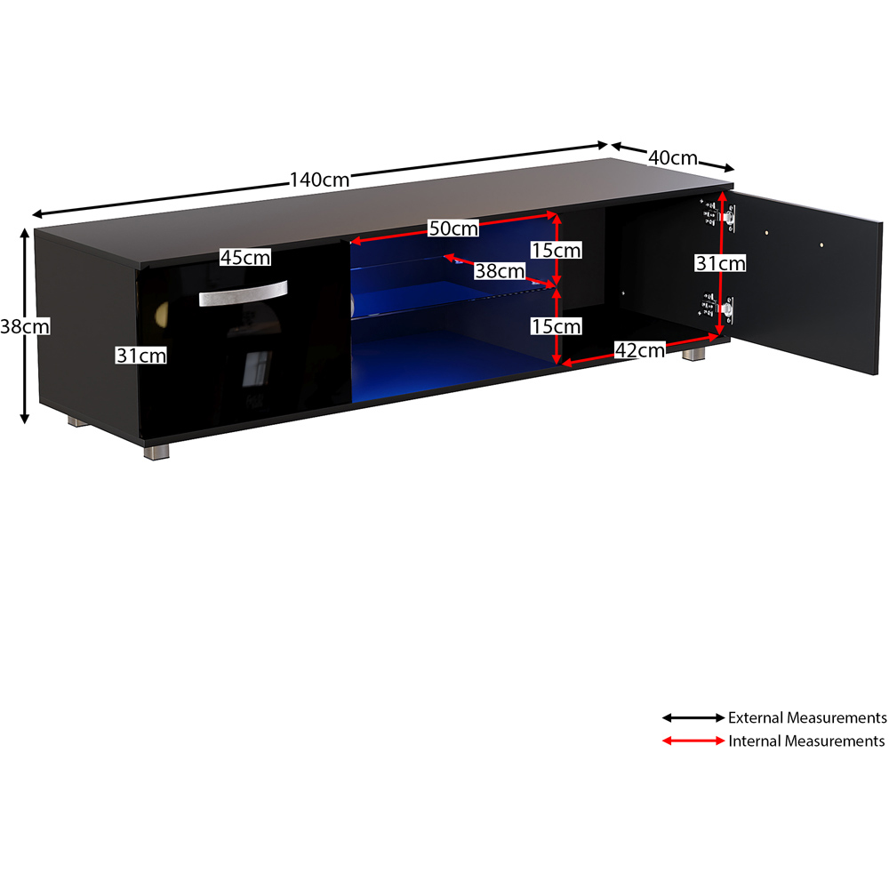 Vida Designs Cosmo 2 Door 2 Shelf Black Medium TV Unit with LED Image 9