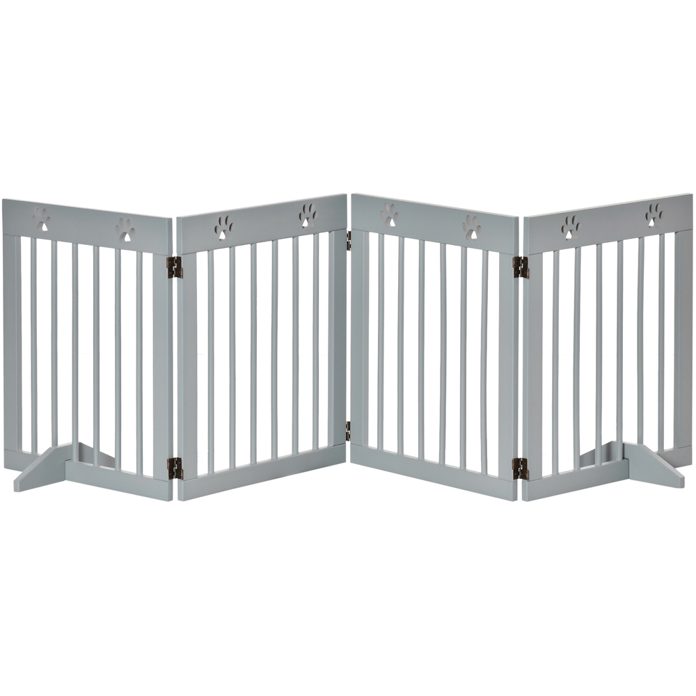 PawHut Grey 4 Panel Wooden Folding Pet Safety Gate with Support Feet Image 1