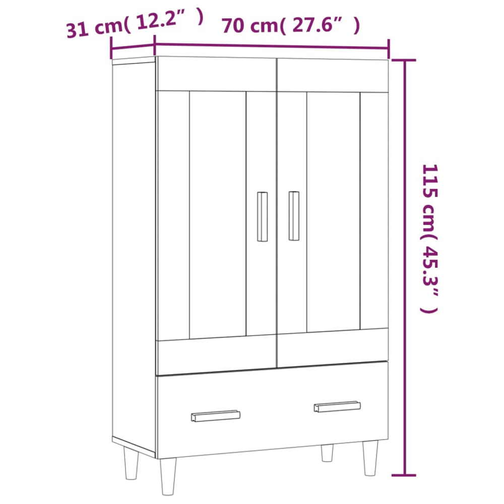 vidaXL 2 Door Single Drawer Concrete Grey Highboard with Wooden Handles Image 9