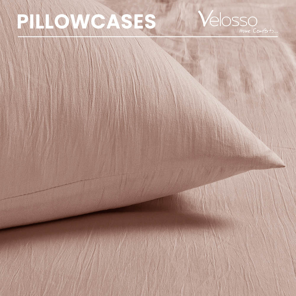 Velosso Washed Linen Look King Size Pink Duvet Set Image 5