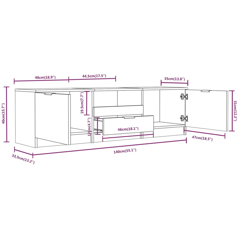 vidaXL 2 Door Single Drawer Single Shelf Smoked Oak TV Cabinet Image 7