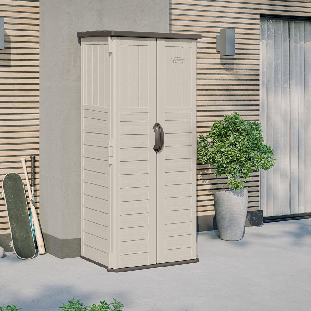 Suncast Mannington 5.7 x 2.2ft Double Door Vanilla Storage Cabinet Image 2