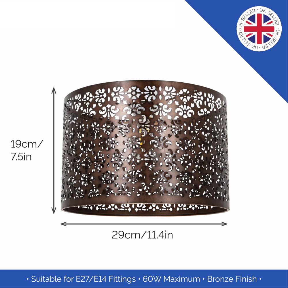 Happy Homewares Marrakech Designed Matt Bronze Metal Pendant Shade with Floral Decoration Image 7