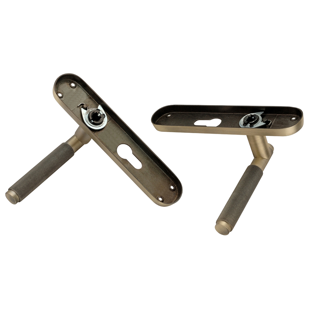 Spira Brass Connaught Matt Antique Knurled Lever Door Handle with Euro Backplate 2 Pack Image 3