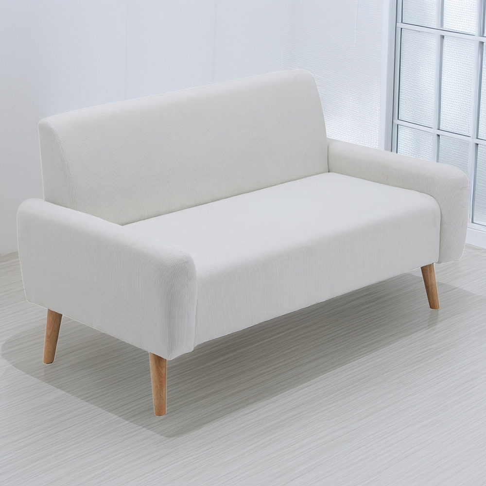 Living and Home 2 Seater White Corduroy Loveseat Sofa Image 1