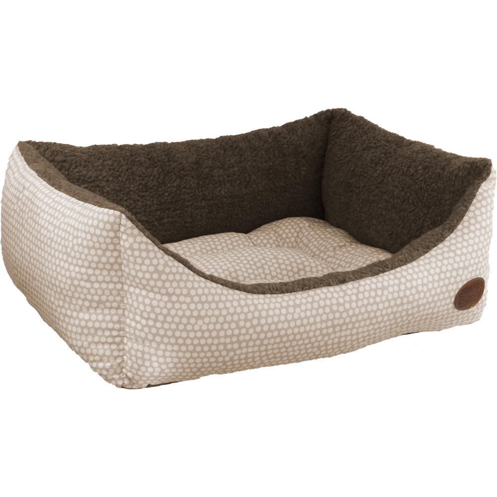 Snug & Cosy Large Rectangle Mocha Polka Dot Dog Bed Image 1