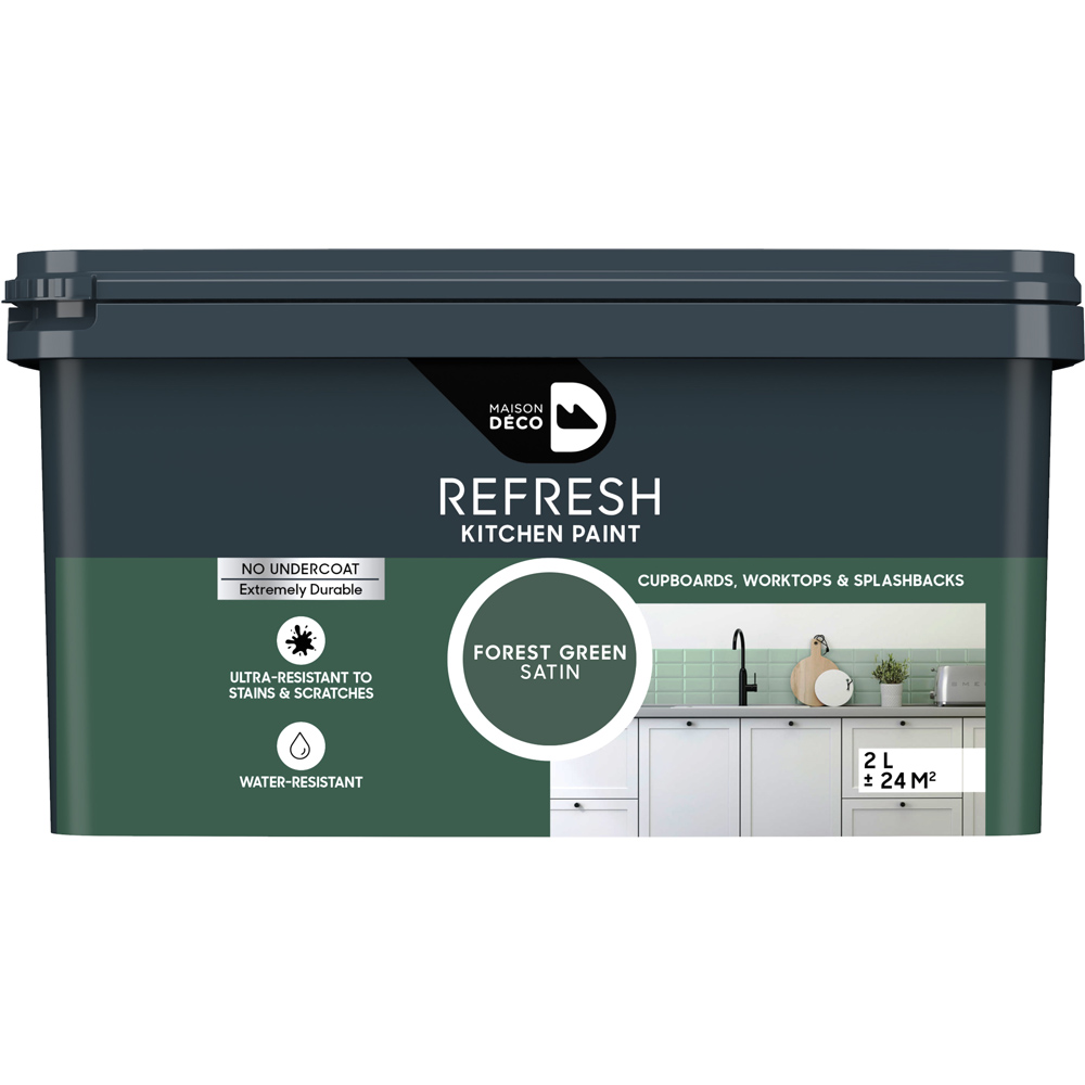 Maison Deco Refresh Kitchen Cupboards and Surfaces Forest Green Satin Paint 2L Image 2