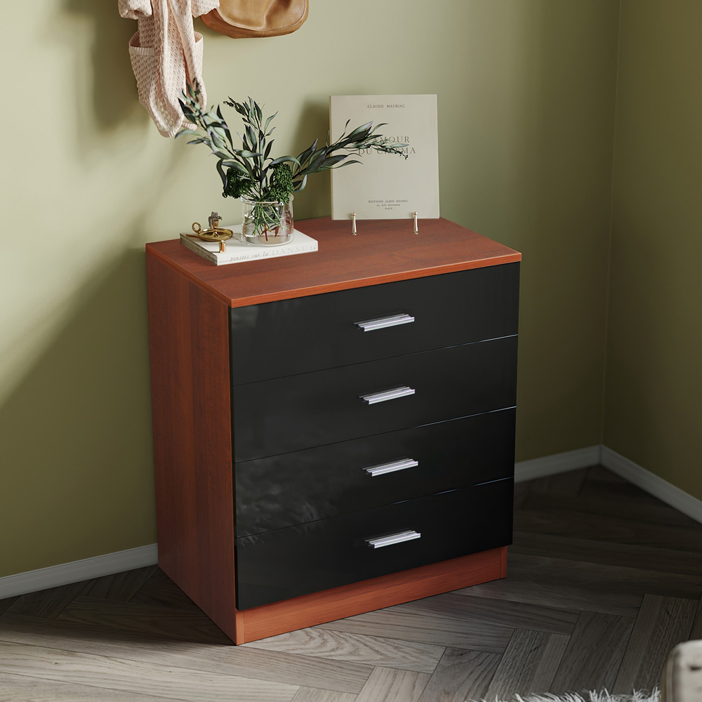 Brooklyn 4 Drawer Walnut and Black High Gloss Chest of Drawers Image 3
