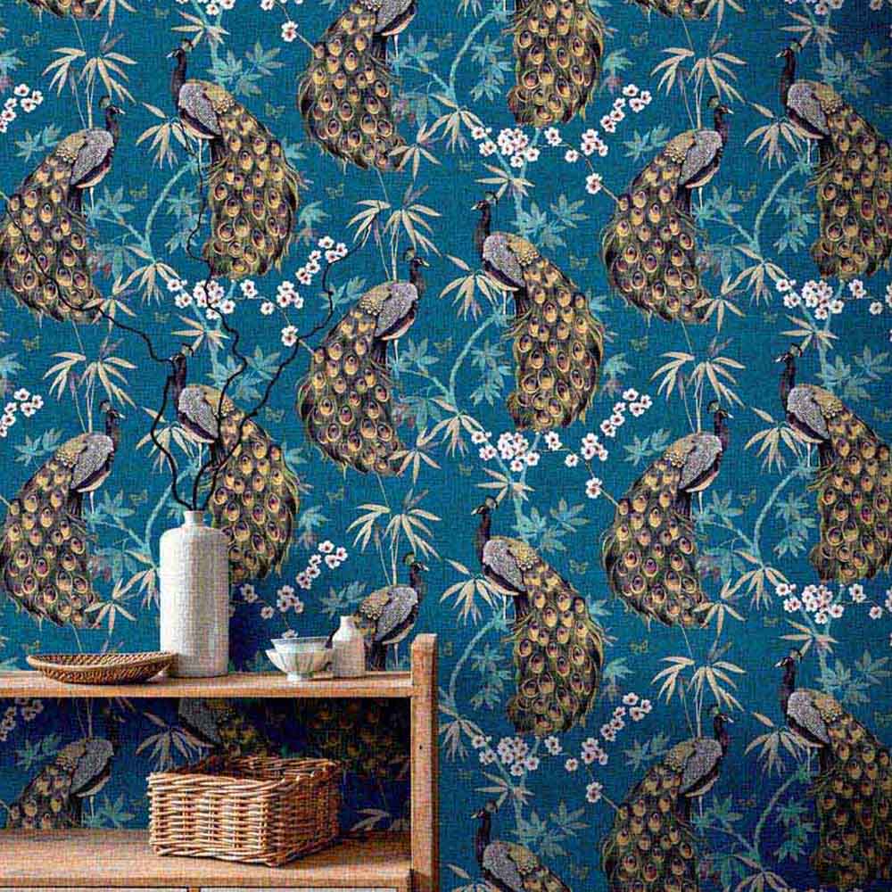 Arthouse Opulent Peacock Teal and Gold Wallpaper Image 6