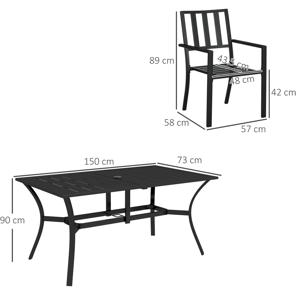 Outsunny 6 Seater Garden Dining Table Set Black Image 7